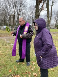 White Rose Memorial--Fr. Pierre Champoux and Carol Chamberlain at Notre Dame Cemetery